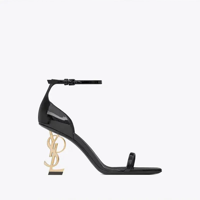 Design Metal Heel Patent Leather Sandals