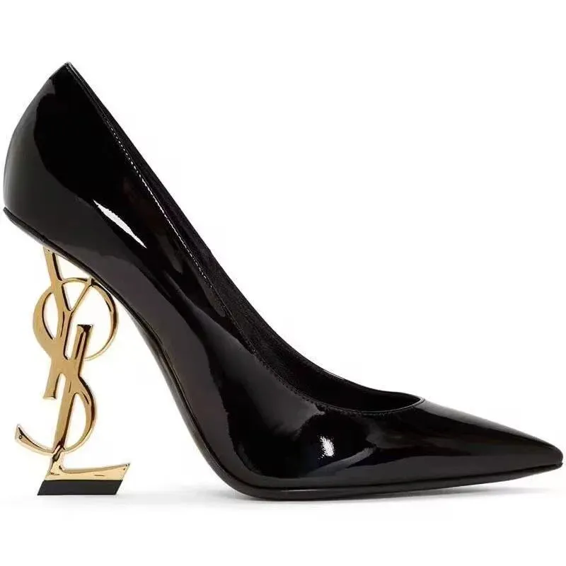 Design Metal Heel Patent Leather Sandals