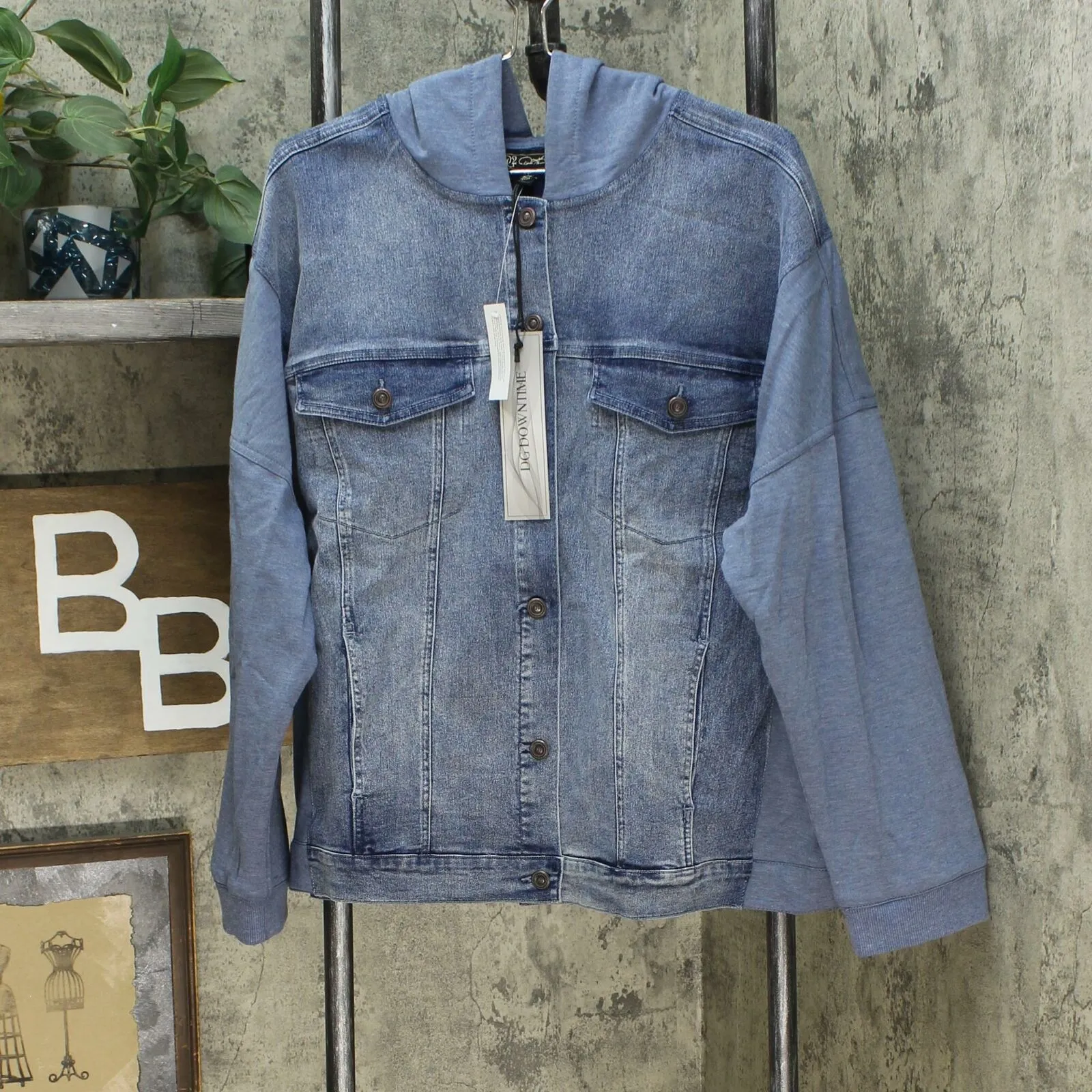 DG2 by Diane Gilman Women's Plus Size French Terry Stretch Denim Jean Jacket