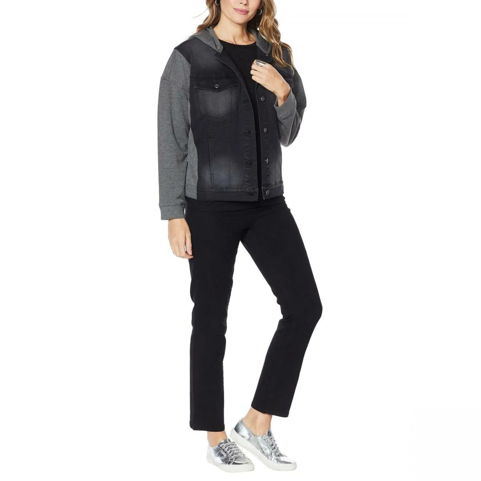 DG2 by Diane Gilman Women's Plus Size French Terry Stretch Denim Jean Jacket