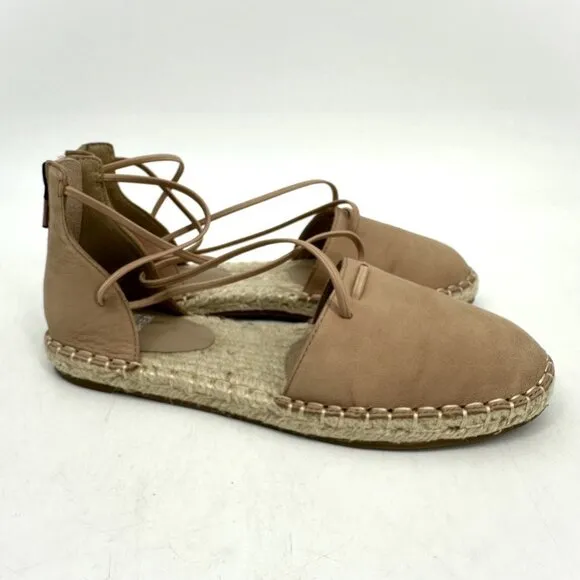 Eileen Fisher Lace D'Orsay Espadrille Flats Latte Tan Nubuck Size 5.5