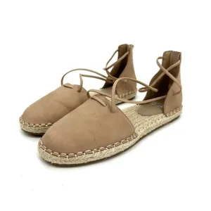 Eileen Fisher Lace D'Orsay Espadrille Flats Latte Tan Nubuck Size 5.5