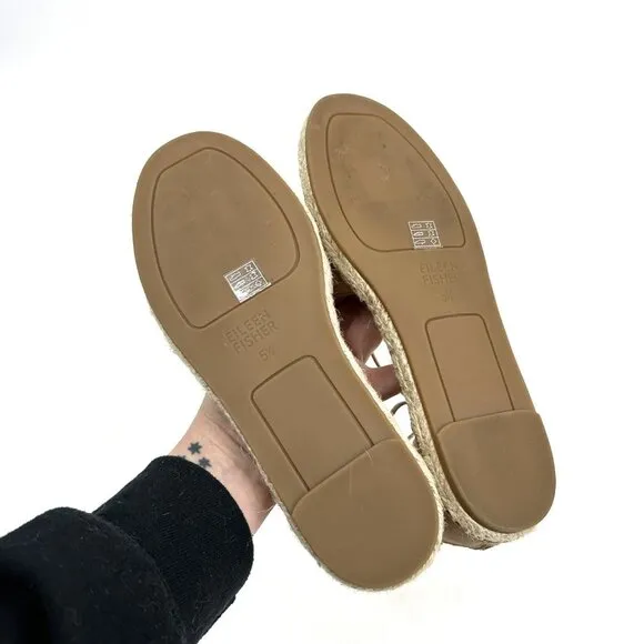 Eileen Fisher Lace D'Orsay Espadrille Flats Latte Tan Nubuck Size 5.5