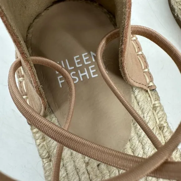 Eileen Fisher Lace D'Orsay Espadrille Flats Latte Tan Nubuck Size 5.5