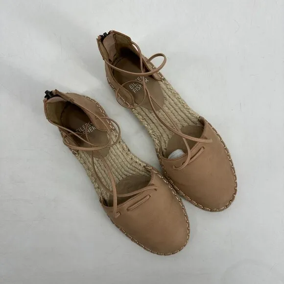 Eileen Fisher Lace D'Orsay Espadrille Flats Latte Tan Nubuck Size 5.5
