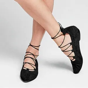 Eileen Fisher Loop 2 Lace Up Black Woven Ballet Flats | Balletcore | Size 7