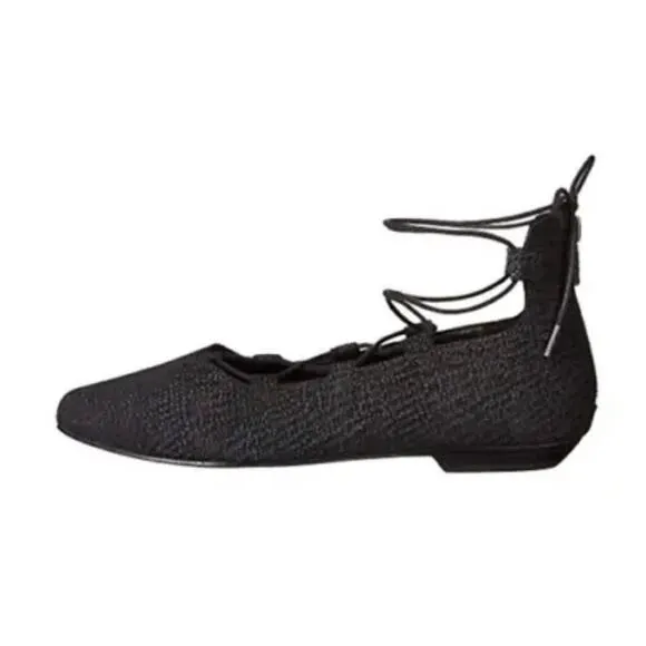 Eileen Fisher Loop 2 Lace Up Black Woven Ballet Flats | Balletcore | Size 7