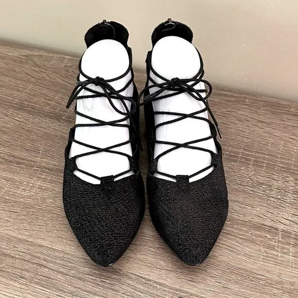 Eileen Fisher Loop 2 Lace Up Black Woven Ballet Flats | Balletcore | Size 7