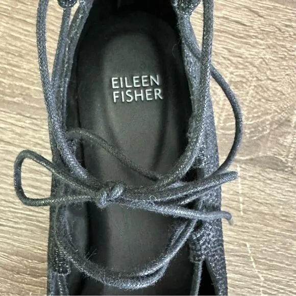 Eileen Fisher Loop 2 Lace Up Black Woven Ballet Flats | Balletcore | Size 7