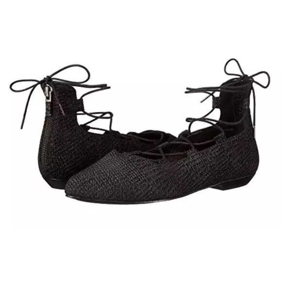 Eileen Fisher Loop 2 Lace Up Black Woven Ballet Flats | Balletcore | Size 7