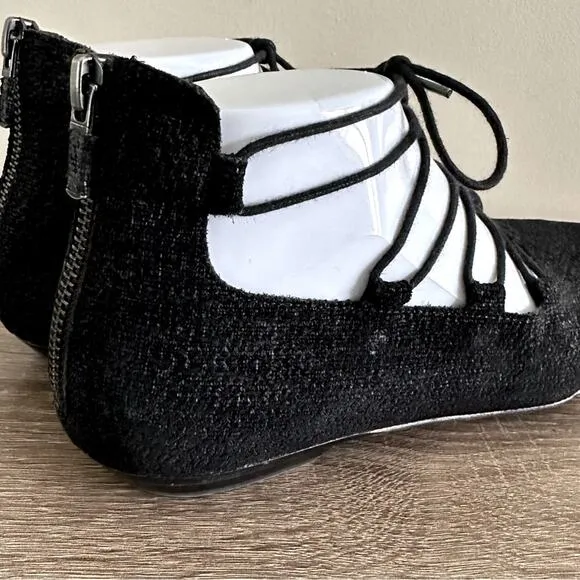 Eileen Fisher Loop 2 Lace Up Black Woven Ballet Flats | Balletcore | Size 7