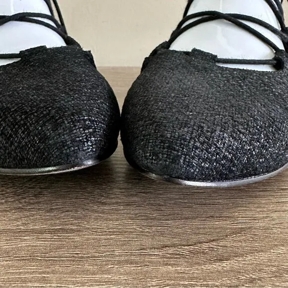 Eileen Fisher Loop 2 Lace Up Black Woven Ballet Flats | Balletcore | Size 7