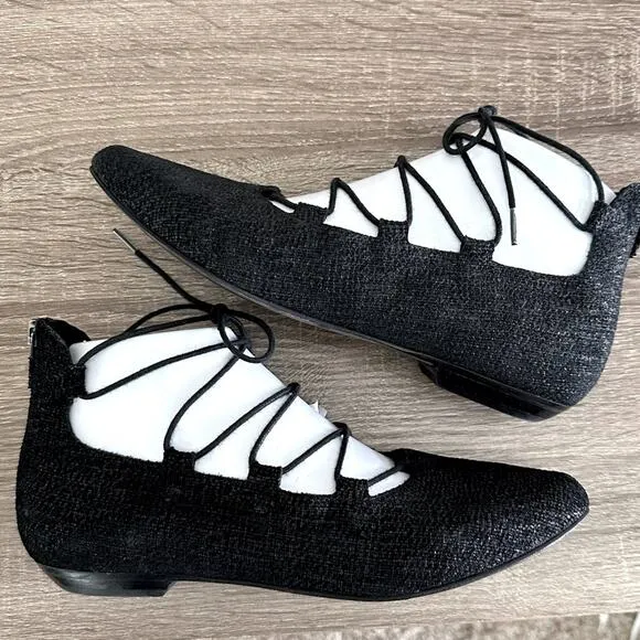 Eileen Fisher Loop 2 Lace Up Black Woven Ballet Flats | Balletcore | Size 7