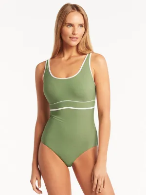 Elite DD/E Panelled One Piece in Olive