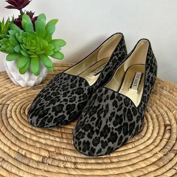 Emy Mack Leopard Flats 8.5 Gray Black Leather