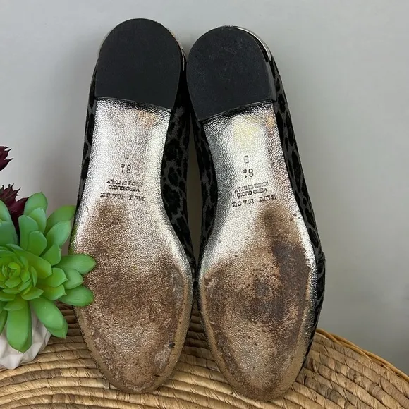 Emy Mack Leopard Flats 8.5 Gray Black Leather