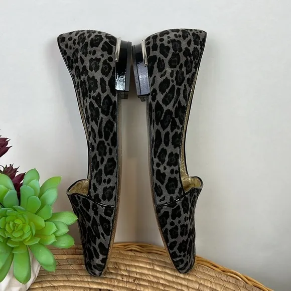 Emy Mack Leopard Flats 8.5 Gray Black Leather