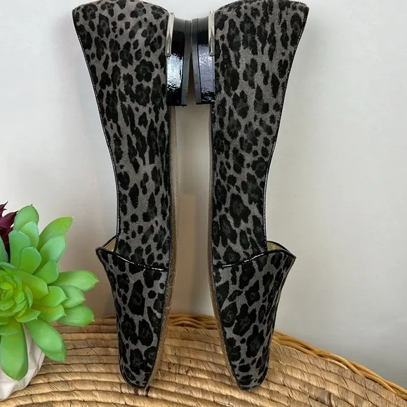 Emy Mack Leopard Flats 8.5 Gray Black Leather