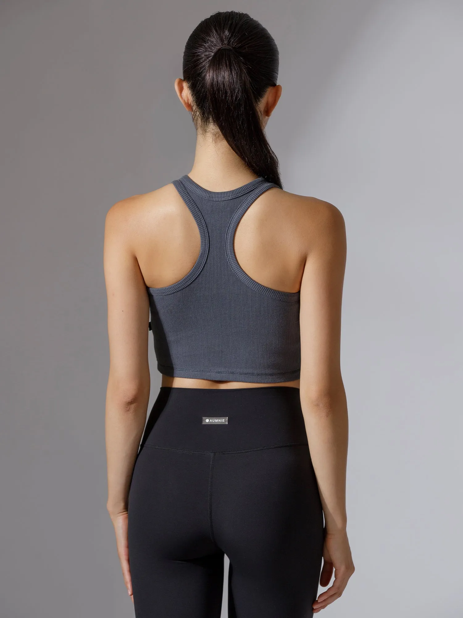 EVERYDAY RIBBED CROPPED SINGLET, DARK GREY