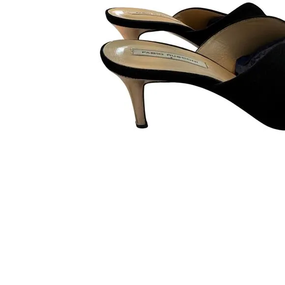 Fabio Rusconi black suede metallic heel mules