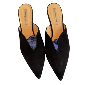 Fabio Rusconi black suede metallic heel mules