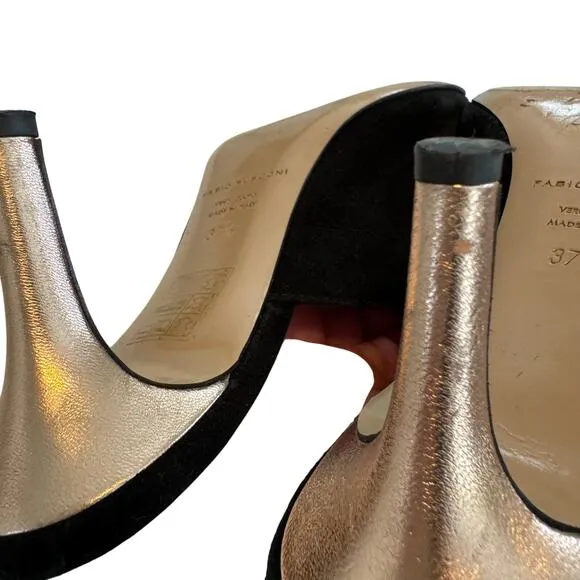 Fabio Rusconi black suede metallic heel mules