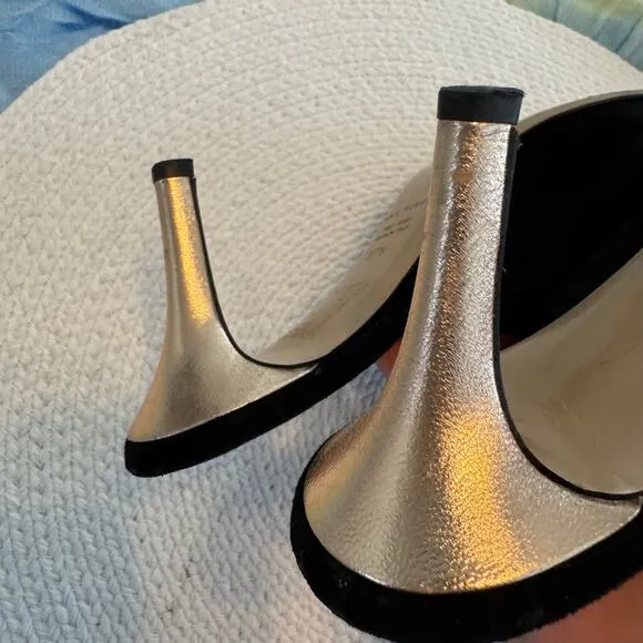 Fabio Rusconi black suede metallic heel mules