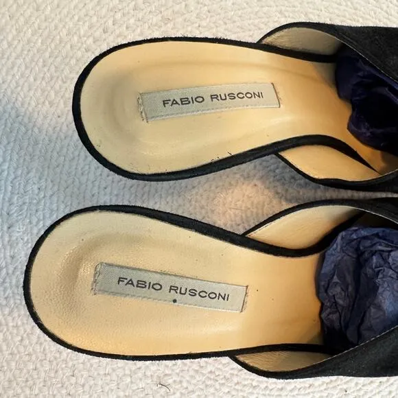 Fabio Rusconi black suede metallic heel mules