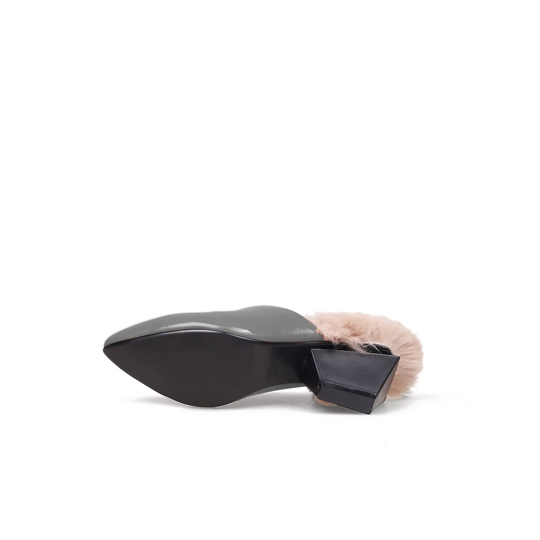 Faux Fur Lined Pointed Leather Mule - Grey