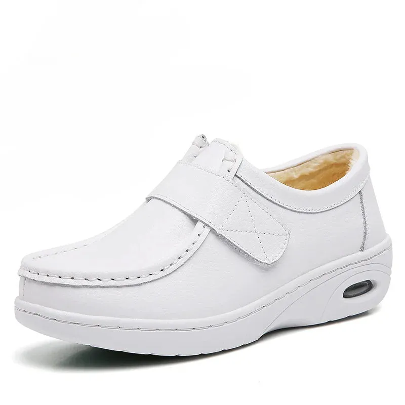 Female Nurse White Shoes Autumn and Winter Fashionable and Versatile New Women Shoes Genuine Leather Thick Soled Women Shoes