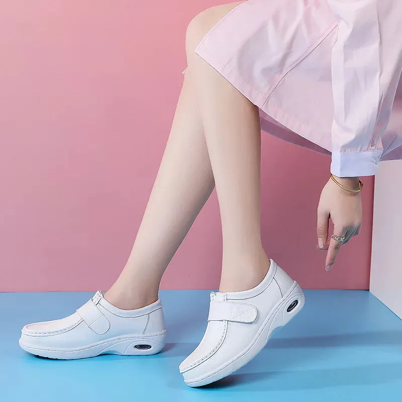 Female Nurse White Shoes Autumn and Winter Fashionable and Versatile New Women Shoes Genuine Leather Thick Soled Women Shoes