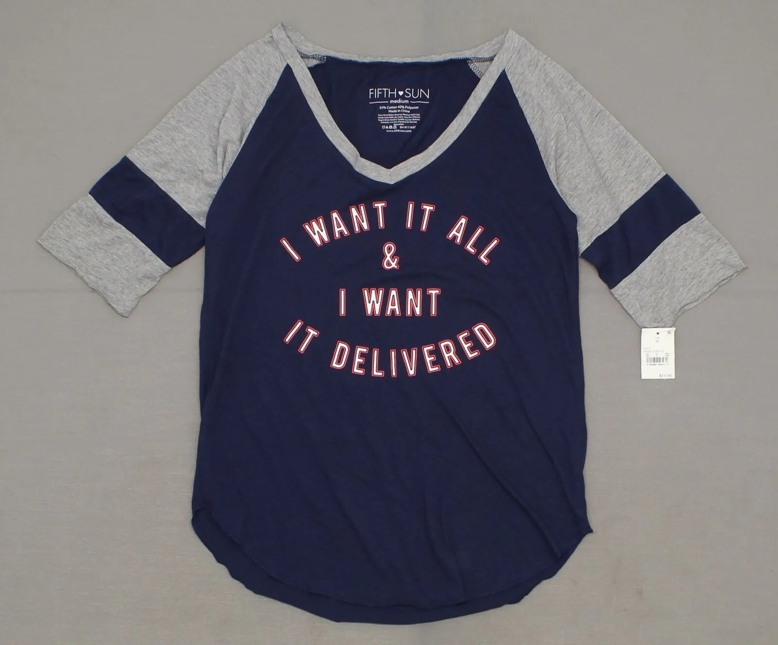 Fifth Sun Women's 3/4 Sleeve I Want It All Graphic T-Shirt