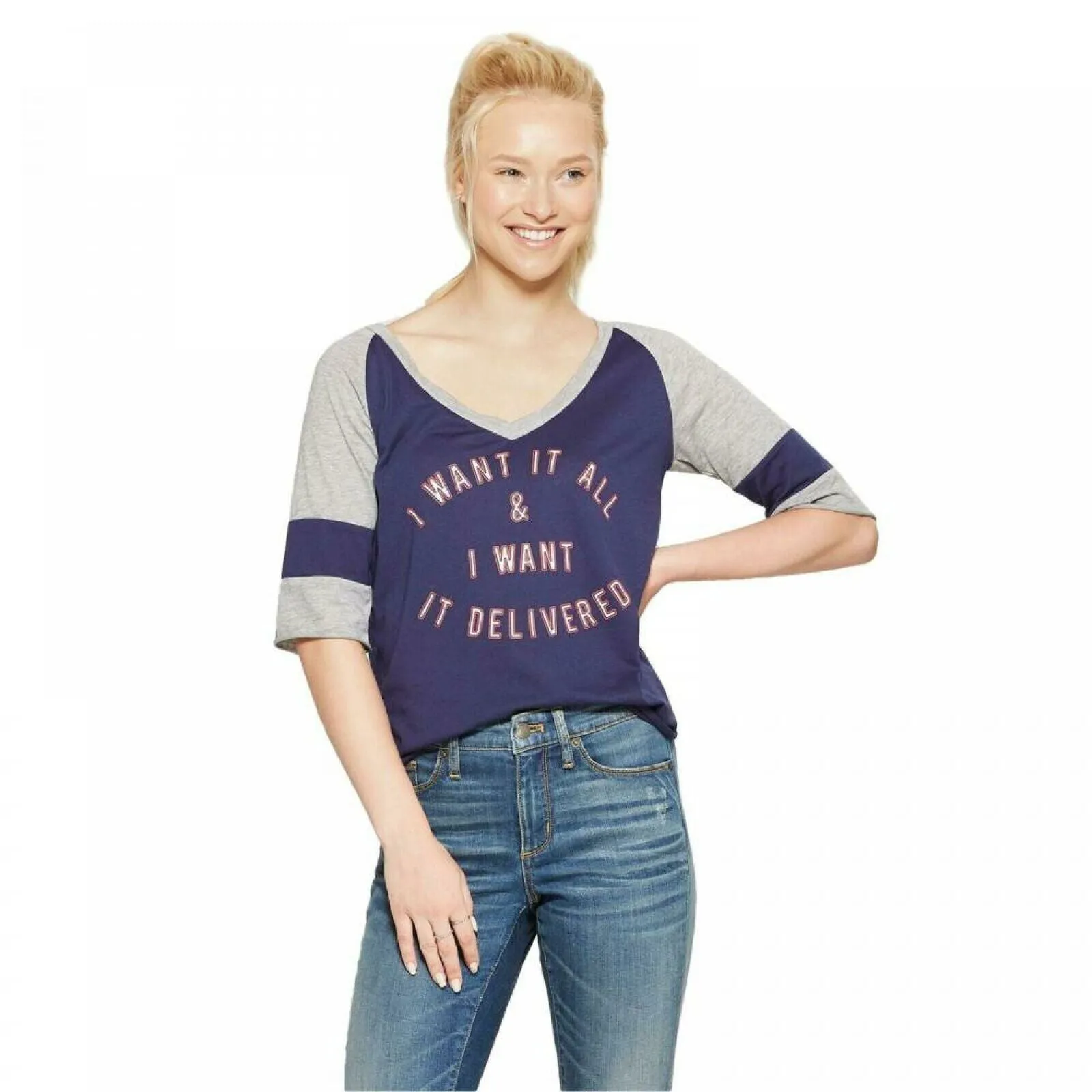 Fifth Sun Women's 3/4 Sleeve I Want It All Graphic T-Shirt