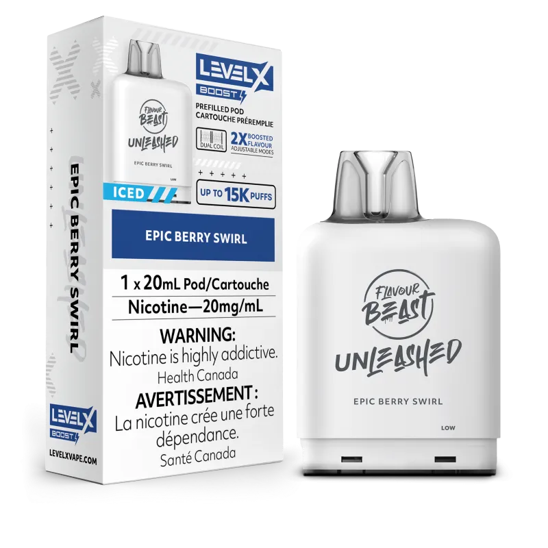 Flavour Beast Level X UNLEASHED BOOST Pods 20ml - EPIC BERRY SWIRL