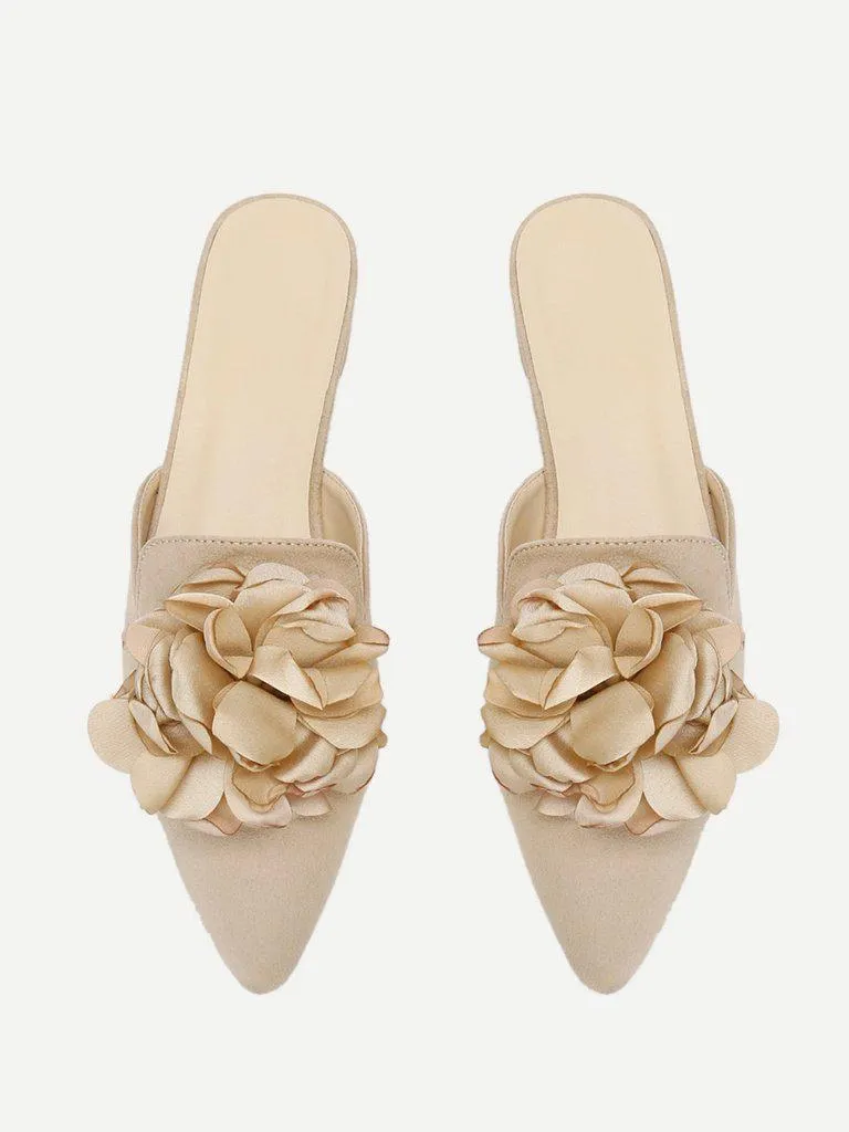 Flower Applique Flat Mules