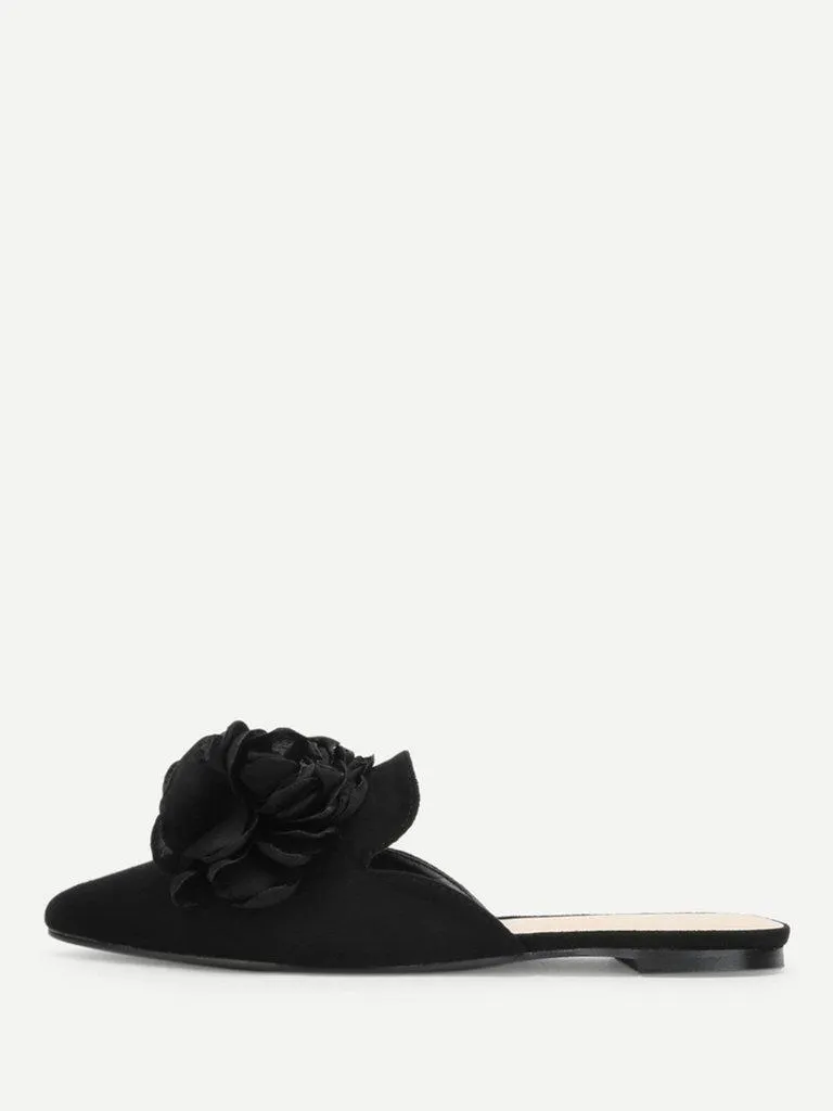 Flower Applique Flat Mules