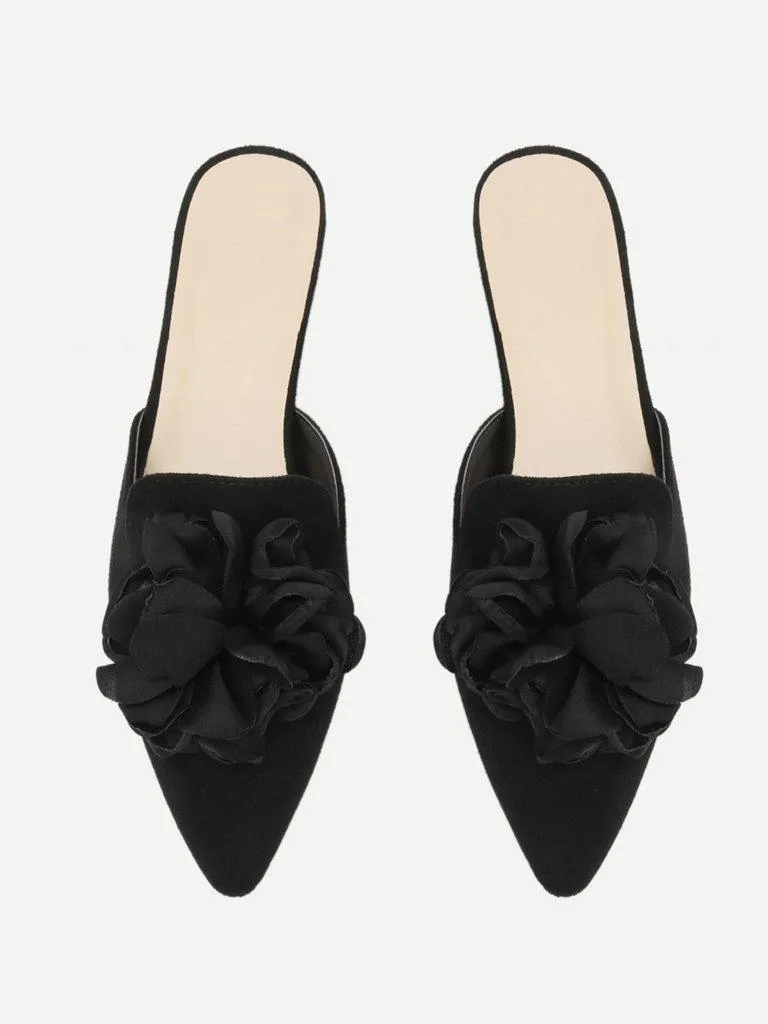 Flower Applique Flat Mules