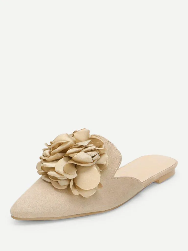 Flower Applique Flat Mules