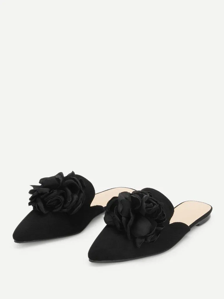 Flower Applique Flat Mules
