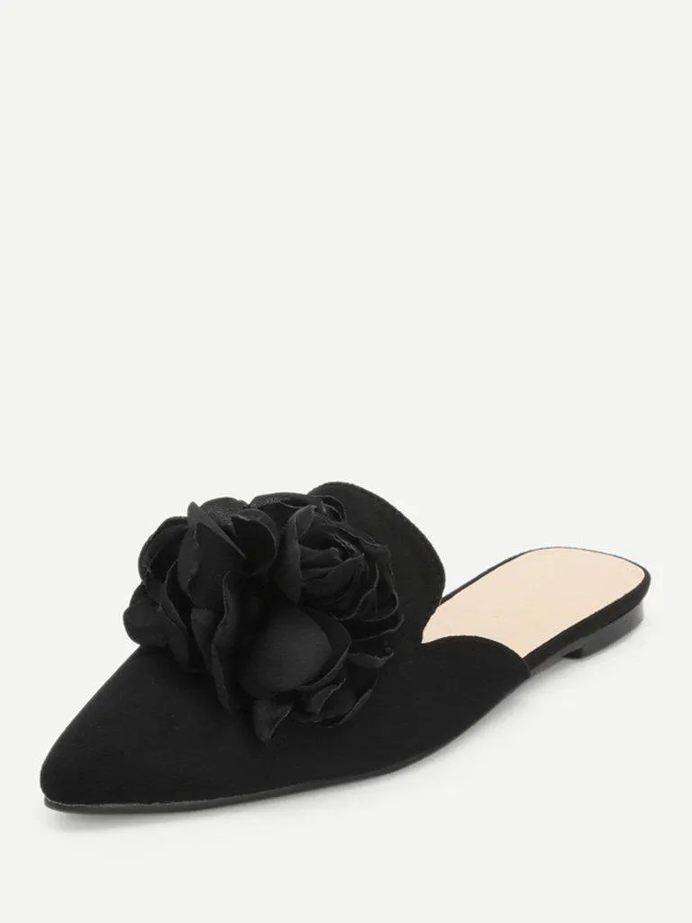 Flower Applique Flat Mules