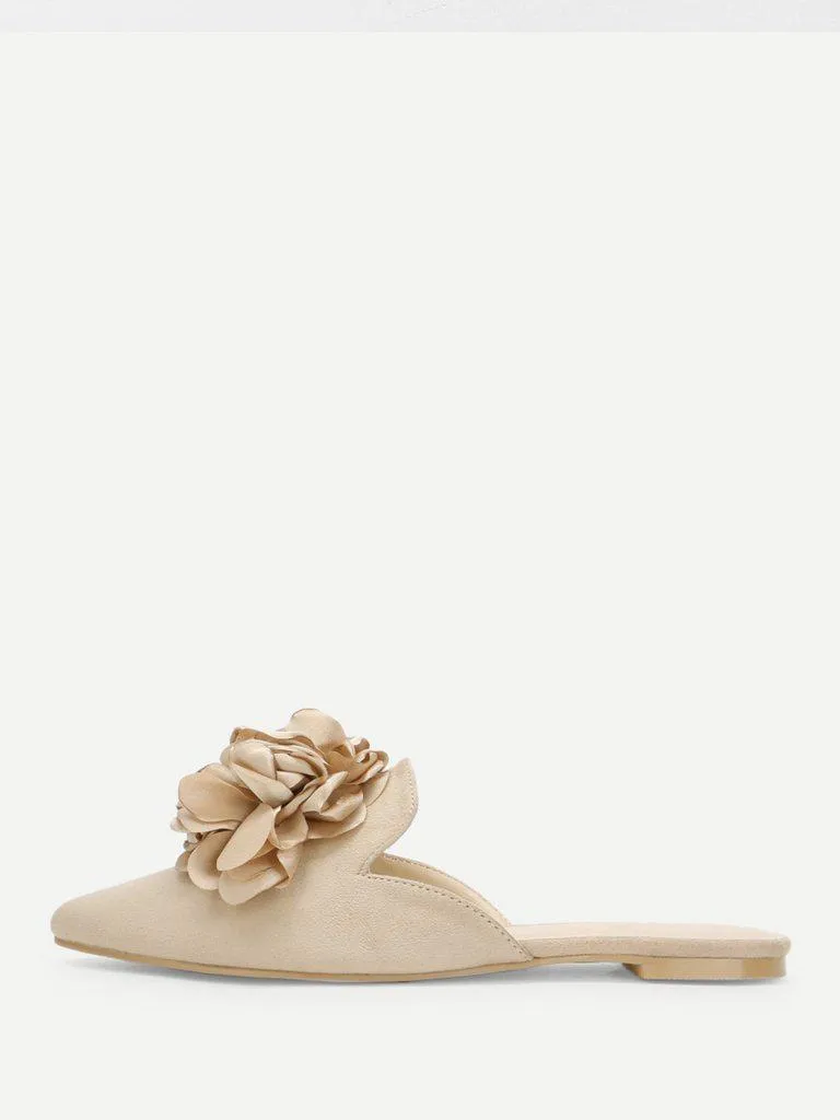 Flower Applique Flat Mules