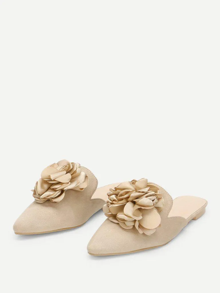 Flower Applique Flat Mules