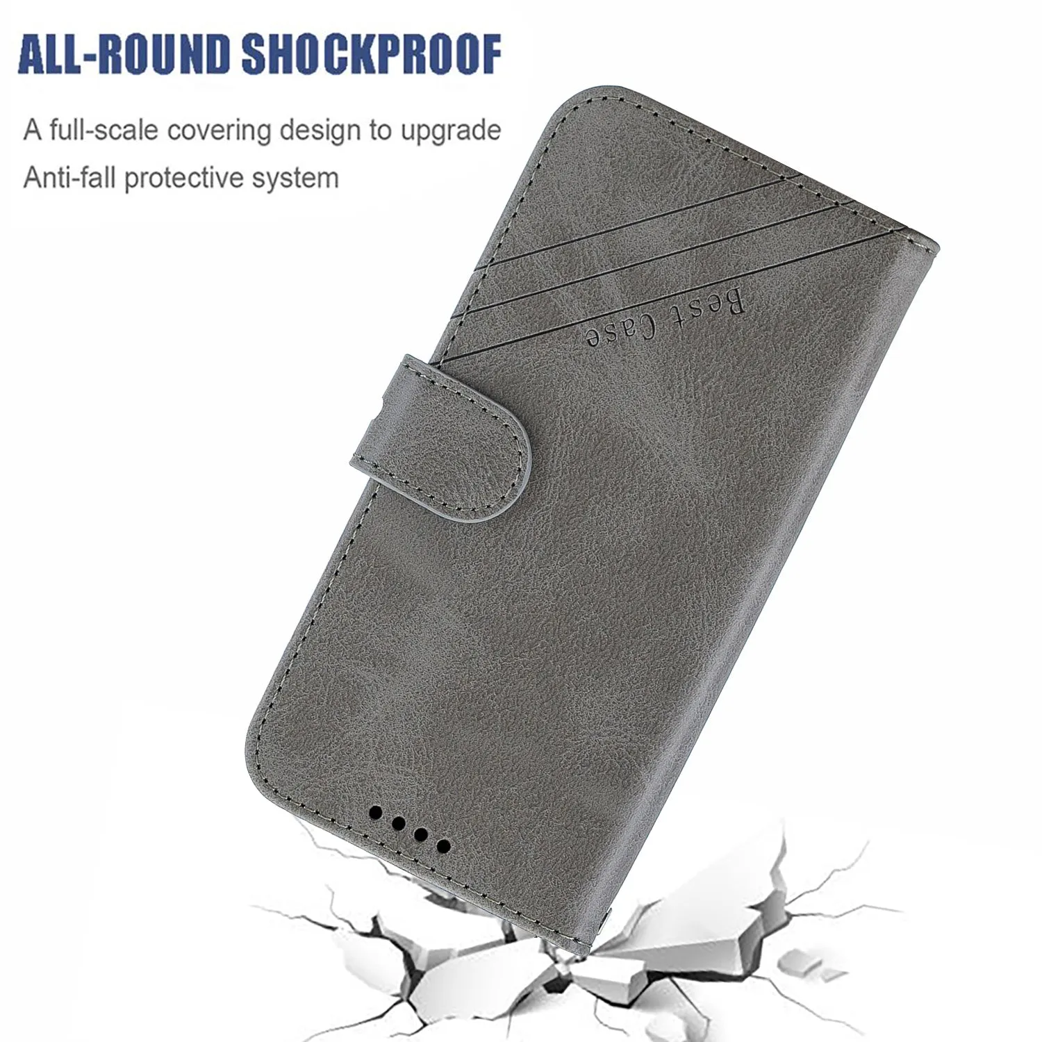 For Redmi 7A Denim Pattern Solid Color Flip Wallet PU Leather Protective Phone Case with Buckle & Bracket gray
