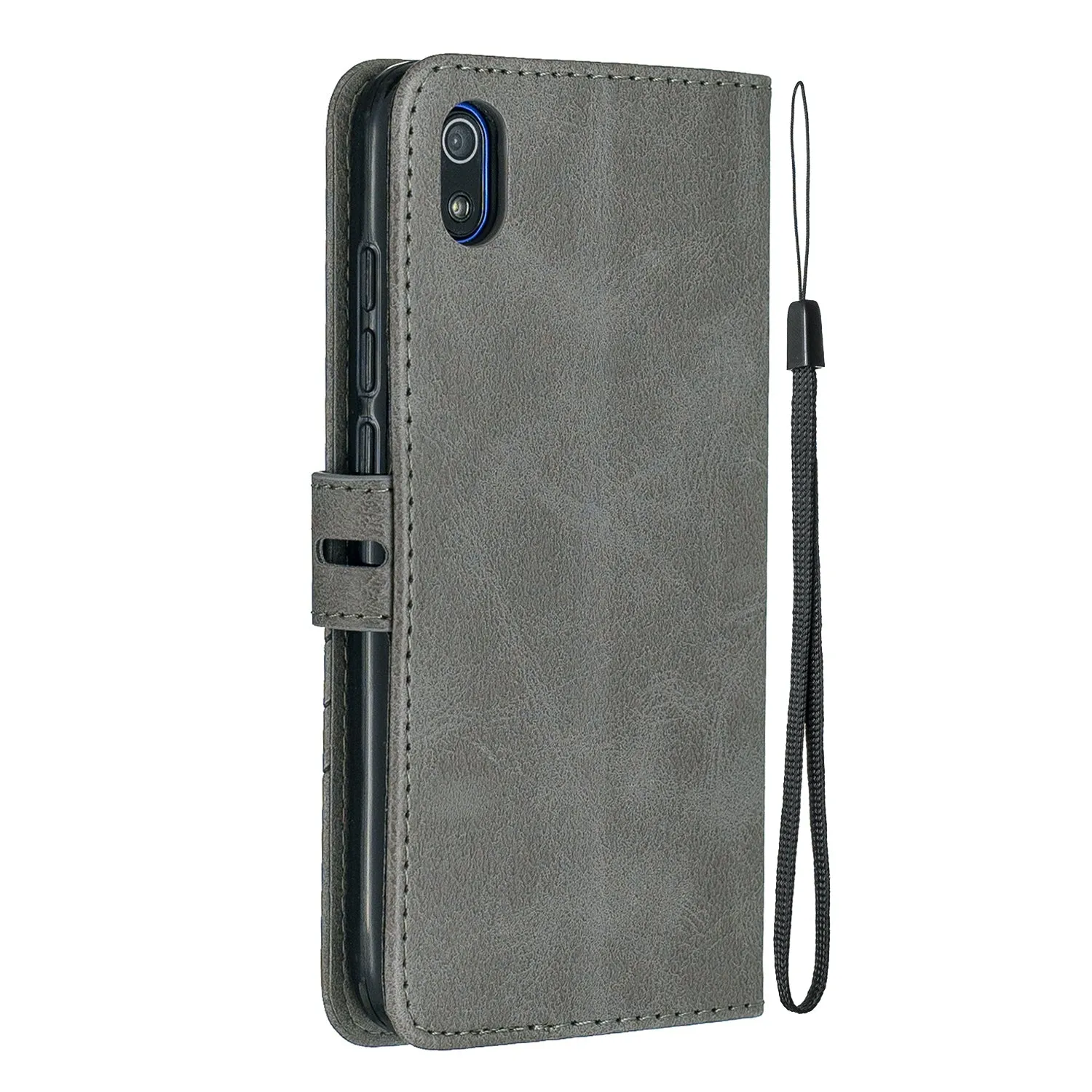 For Redmi 7A Denim Pattern Solid Color Flip Wallet PU Leather Protective Phone Case with Buckle & Bracket gray