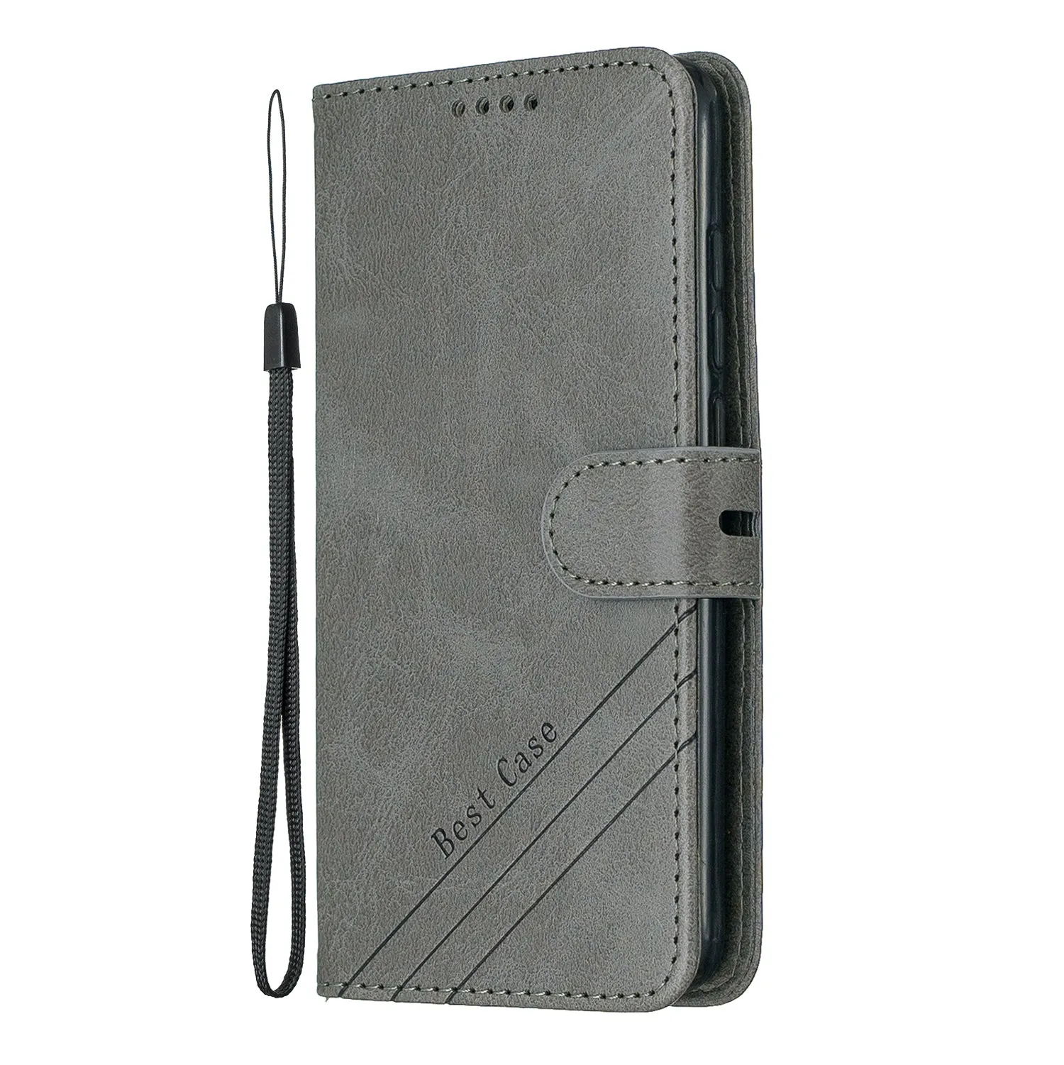 For Redmi 7A Denim Pattern Solid Color Flip Wallet PU Leather Protective Phone Case with Buckle & Bracket gray