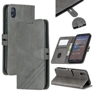 For Redmi 7A Denim Pattern Solid Color Flip Wallet PU Leather Protective Phone Case with Buckle & Bracket gray