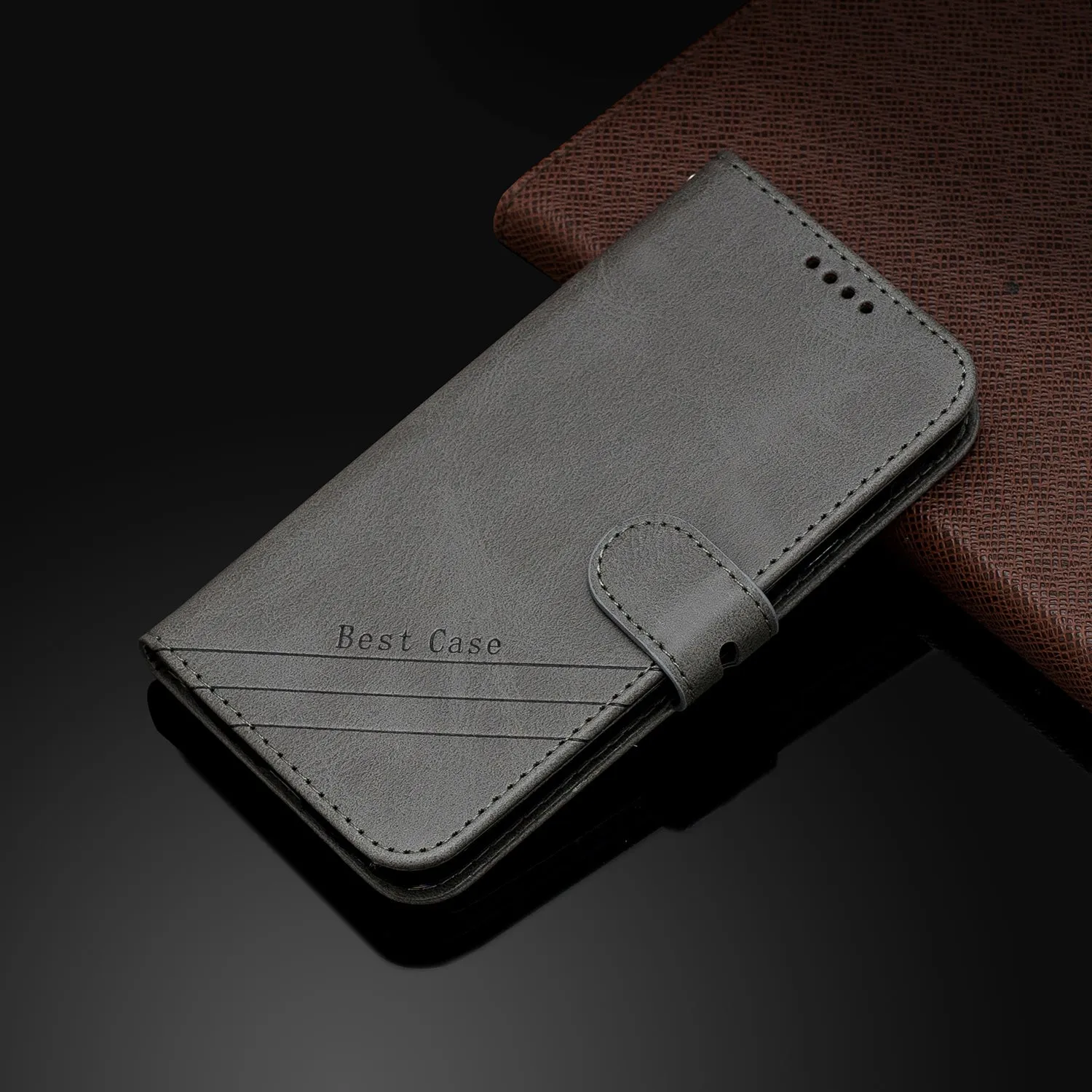 For Redmi 7A Denim Pattern Solid Color Flip Wallet PU Leather Protective Phone Case with Buckle & Bracket gray