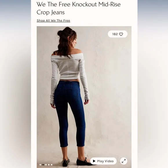 Free People, We the Free Knockout low rise/Mid Rise Crop jeans size Medium NWOT
