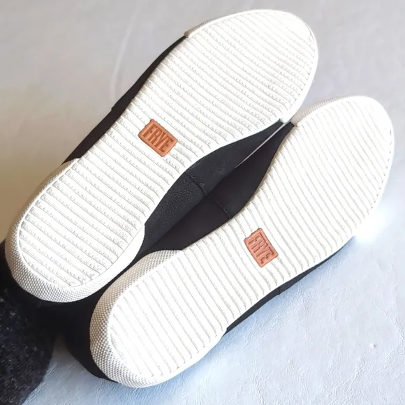 Frye Melanie Women's Black Suede Leather Slip On Flats White Soles Size 10
