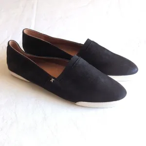 Frye Melanie Women's Black Suede Leather Slip On Flats White Soles Size 10